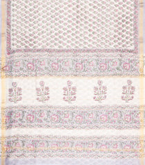 Off White Printed Chanderi Cotton Saree With Zari Border-CC1645