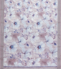 White Printed Synthetic Linen Saree With Floral Motifs-SY0217