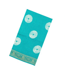 Turquoise Printed Synthetic Dola Silk Saree With Zari Stripes & Border-SY0407