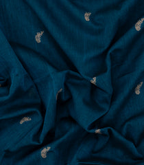 Indigo Handloom Bengal Cotton Saree With Bird Buttas-BG1790