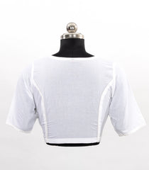 White Round Neck Cotton Blouse With Full Front Button-RB5225