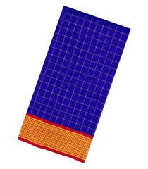 Blue Handloom Kanchipuram 9 Yards Silk Saree With Zari Checks-KA15388