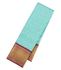 Turquoise Handloom Korvai Kanchipuram Bridal Silk Saree With Zari Motifs-KA16270