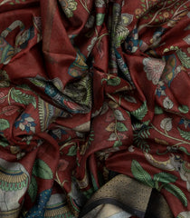 Maroon Woven Synthetic Cotton Saree With Printed Princess Motifs-BL4285