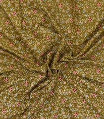 Olive Green Printed Jaipur Cotton Saree With Floral Motifs-JC1868
