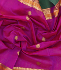 Magenta Handloom Silk Cotton Saree With Buttas & Contrast Border-SC4102