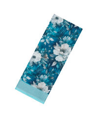 Cyan Printed Synthetic Linen Saree With Floral Motifs-SY0195