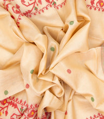 Cream Handloom Tussar Silk Saree With Red Floral Motifs-TU2650
