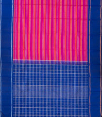 Hot Pink & Orange Handloom Kanchipuram Korvai Silk Saree With Stripes