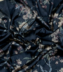 Midnight Blue Printed Synthetic Tussar With Contrast Zari Border-SY0296
