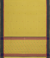 Lemon Yellow Handwoven Bengal Cotton Saree With Buttas & Contrast Border-BG1483