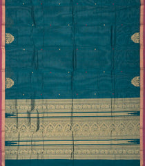 Teal Handloom Kanchi Cotton Saree With Kamalam Buttas