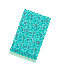 Turuqoise Printed Blended Cotton Saree With Floral Vine Motifs-BL6237