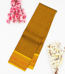 Oil Mustard Handloom Kanchipuram Silk Saree With Stripes