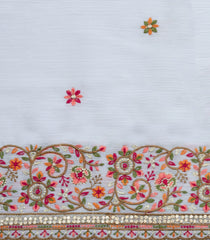 White Woven Synthetic Blended Saree With Embroidered Motifs-EN2040