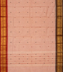 Light Peach Woven Chettinad Cotton Saree With Coin Buttas