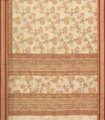 Cream Printed Blended Cotton Saree With Floral Motifs-BL6218