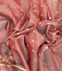 Peach Handloom Banarasi Tissue Silk Saree With Floral Motifs-BE1650