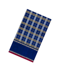 Blue Handloom Silk Cotton Saree With Checks-SC4342