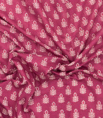Dusty Pink Printed Chanderi Cotton Saree With Floral Motifs-CC1476