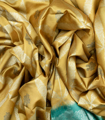 Gold Woven Synthetic Dupion Saree With Floral Jaal Motifs-BL4530