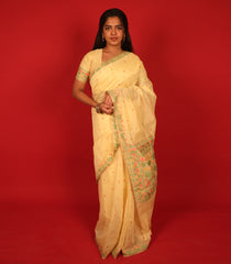 Yellow Woven Art Chanderi Silk Saree With Floral Motifs-BL3926