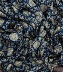 Navy Blue Handloom Chanderi Cotton Saree Printed With Floral Motifs