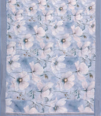 Steel Blue Printed Synthetic Linen Saree With Floral Motifs-SY0186