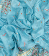 Turquoise Handloom Kota Silk Saree With Bird Motifs-KO1041