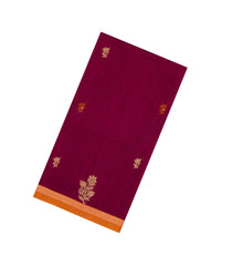 Maroon Handloom Bengal Cotton Saree With Floral Buttas-BG1589