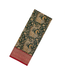 Green Printed Chanderi Cotton Saree With Zari Border-CC1504