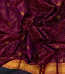 Magenta Handloom Kanchipuram Silk Saree With Zari Checks & Contrast Border-KA14018
