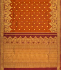 Rust Handloom Golden Kagome Korvai Silk Saree With Floral Zari Buttas - KA16394