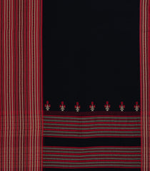 Black Handwoven Bengal Cotton Saree With Crimson Border-BG1485