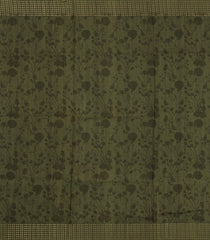 Dark Olive Printed Synthetic Tussar Saree With Zari Stripe border-BL5374