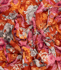 Red Woven Crepe Silk Saree With Printed Floral Motifs-PS0517