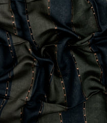 Black Printed Tussar Silk Saree With Stripes & Printed Pallu-TU3648