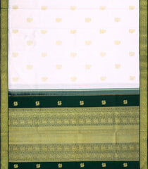 White Handloom Korvai Kanchipuram Silk Saree With Green Border-KA15004