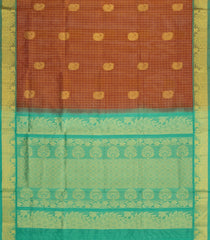 Rust Handloom Silk Cotton Saree With Checks & Buttas-SC4733