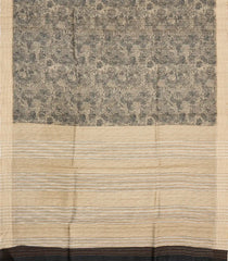 Grey Woven Tussar Silk Saree With Printed Floral Motifs-TU3097