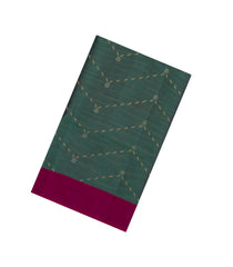 Dark Green Handloom Soft Silk Saree With Zari Stripes & Buttas-SO4325