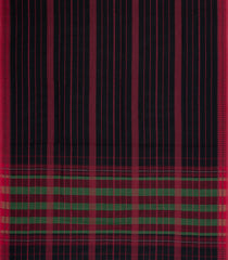 Black Woven Bengal Cotton Saree With Stripes & Contrast Border-BG1888