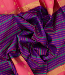 Purple Handloom Korvai Kanchipuram Silk Saree With Floral Stripes-KA13346