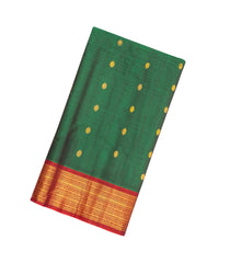 Dark Green Handloom Gadwal Silk Cotton Saree With Contrast Border-GA0173