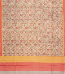 Off White Printed Silk Saree With Floral Motifs & Contrast Border-PS0802