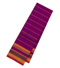 Purple Handloom Korvai Kanchipuram Silk Saree With Beldari Stripes-KA13680