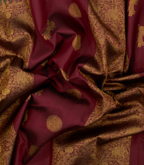 Maroon Handloom Korvai Kanchipuram Rising Border Silk Saree With Zari Buttas-KA16715