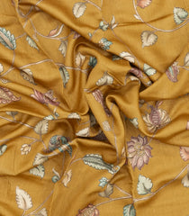 Sandal Printed Tussar Silk Saree With Floral Motifs-TU3668