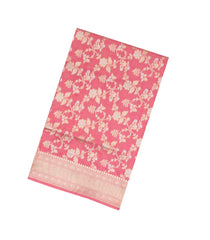 Peach Handloom Banarasi Silk Saree With Floral Motifs-BE1432