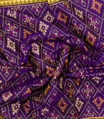 Purple Handloom Rajkot Patola Silk Saree With Ikat Floral Motifs-IK0543
